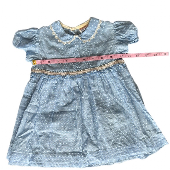 Vintage 1940/50s Twinkle Frocks by Kiddies Pal Blue Polka Dot Little Girls Dress - Picture 6 of 7